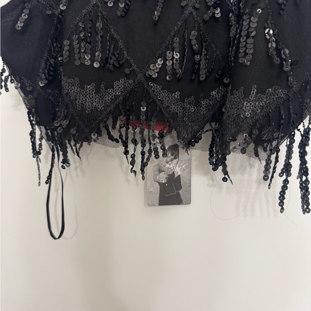 Black Sequin Fringe Top & Skirt Set - Picture 4 of 5